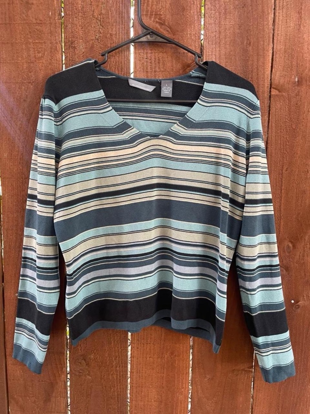 VTG Hillard & Hansong Silk Nylon Striped 90s Grunge Preppy Casual Sweater Sz L